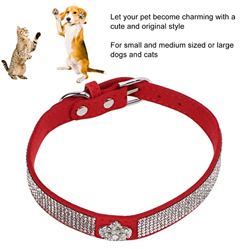 Collar para Mascotas con Diamantes de Imitación, de Diamantes, Collar para Perros, Brillante, de Moda, Ajustable para Gatos para Perros(Sección de la Corona: Rojo, L)