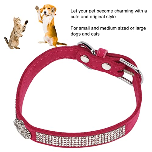 Collar para Mascotas de Diamantes de Imitación Brillante, Collar de Perro de Diamantes de Imitación de Cómodo Y Ajustable Brillante con Hebilla de Metal para(Estilo de la Corona: Rosa roja, M)