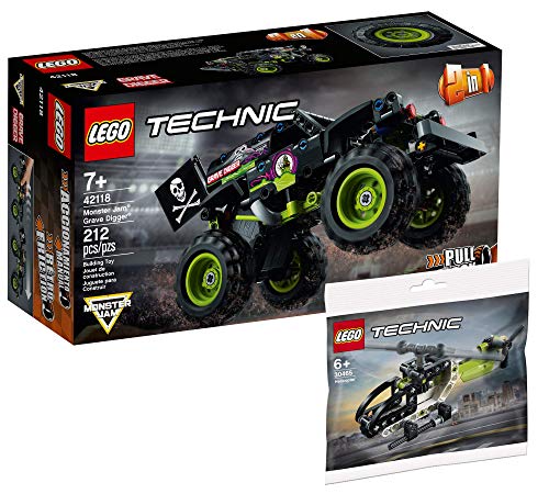 Collectix Lego 42118 - Juego de construcción de Monster Monster Jam Grave Digger de Lego Technic y helicóptero 30465 (bolsa de plástico)