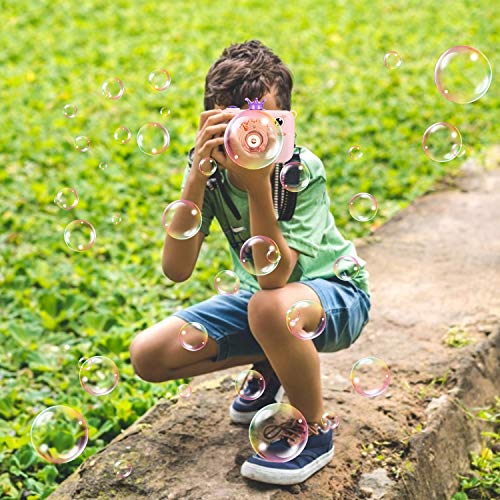 Colmanda Máquina de Burbujas para Niños, Pistola Burbujas con Solución de Jabón, Pistola de Pompas de Jabón Niños, Máquina de Pompas de Jabón para Niños y Adultos (Rosado-2)