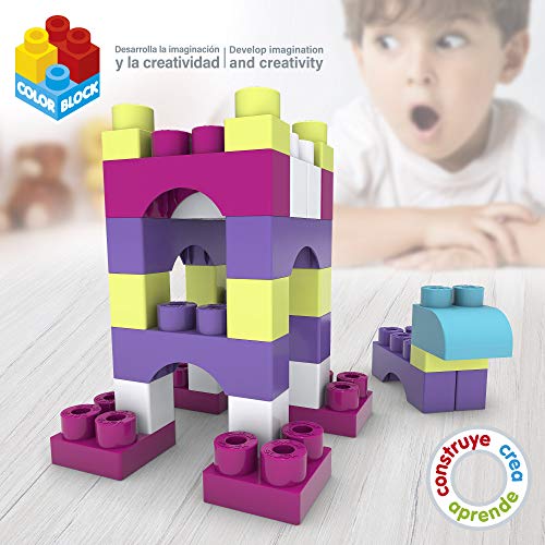 ColorBaby - Bloques construccion bebe 60 piezas, Bolsa bloques maxi, Cubos de colores, Juguetes bebes 1 año, Juegos construccion, Ladrillos para apilar, ladrillos construccion niños (49283)