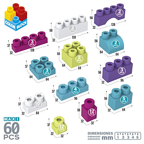 ColorBaby - Bloques construccion bebe 60 piezas, Bolsa bloques maxi, Cubos de colores, Juguetes bebes 1 año, Juegos construccion, Ladrillos para apilar, ladrillos construccion niños (49283)