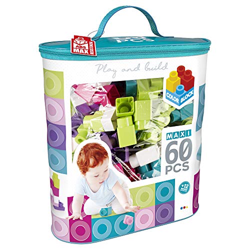 ColorBaby - Bloques construccion bebe 60 piezas, Bolsa bloques maxi, Cubos de colores, Juguetes bebes 1 año, Juegos construccion, Ladrillos para apilar, ladrillos construccion niños (49283)