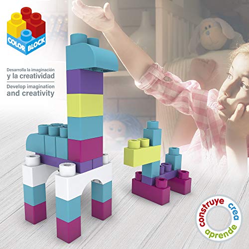 ColorBaby - Bloques construccion bebe, Juego de construcción 80 piezas, Ladrillos de colores trending, Construcciones maxi, Bloques de construccion gigantes, Bolsa piezas construccion (49284)