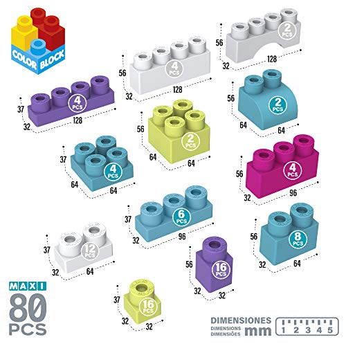 ColorBaby - Bloques construccion bebe, Juego de construcción 80 piezas, Ladrillos de colores trending, Construcciones maxi, Bloques de construccion gigantes, Bolsa piezas construccion (49284)