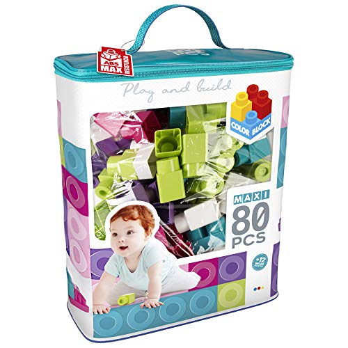 ColorBaby - Bloques construccion bebe, Juego de construcción 80 piezas, Ladrillos de colores trending, Construcciones maxi, Bloques de construccion gigantes, Bolsa piezas construccion (49284)