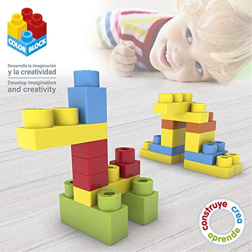 ColorBaby - Bloques construccion niños, Juguete bebe, Cubo bloques de construccion, Juguetes bebe 1 año, Ladrillos Maxi, Piezas construccion bebe, Juguetes motricidad fina (49279)