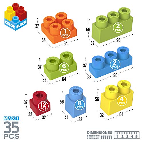 ColorBaby - Bloques construccion niños, Juguete bebe, Cubo bloques de construccion, Juguetes bebe 1 año, Ladrillos Maxi, Piezas construccion bebe, Juguetes motricidad fina (49279)