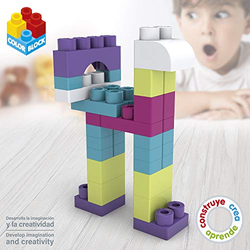 ColorBaby - Bloques de construccion bebe, Cubo 50 bloques de construccion, Ladrillos de colores maxi, Cubos apilables bebe, Juguetes bebe 1 año, Juegos construcción, Mega bloques (49286)