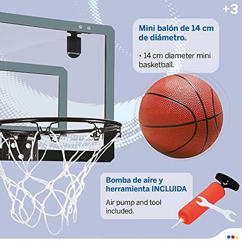 ColorBaby - Canasta baloncesto infantil, Aro para mates y red, balón baloncesto, hinchador manual, tablero canasta portátil, pelota baloncesto mini, juguetes niños 3 años (46245)