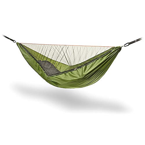 COLUMBUS Hamaca de Trekking con Tarp Hammock | Hamaca Colgante, Ligera, Segura y Muy Técnica con Toldo Impermeable y Mosquitera - Tamaño 290 x 140 - Color Verde y Gris