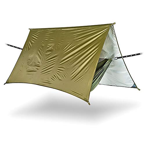 COLUMBUS Hamaca de Trekking con Tarp Hammock | Hamaca Colgante, Ligera, Segura y Muy Técnica con Toldo Impermeable y Mosquitera - Tamaño 290 x 140 - Color Verde y Gris