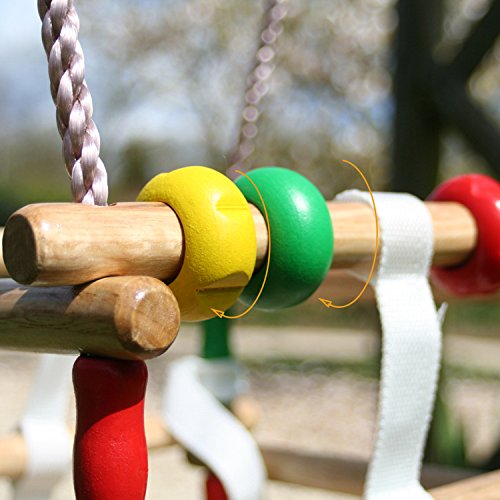 Columpio De Madera Maciza para Niños con Arnés De Seguridad Y Cuentas De Juegos - Adorable Columpio para Jardín O Guardería