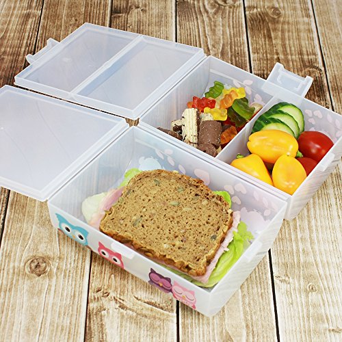 com-four® Sandwichera"Búhos" para Llevar - Fiambrera con 3 Compartimentos - Caja Merienda 17 x 13 x 10 cm (001 piezas -"búhos")