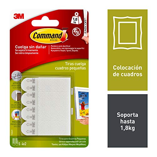 Command 17202 Pack de 8 Tiras para Cuadros, Pequeñas, Color Blanco, Set de 8 Piezas