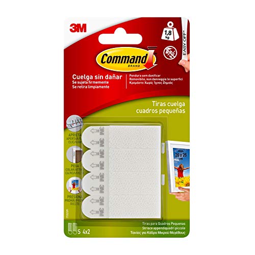 Command 17202 Pack de 8 Tiras para Cuadros, Pequeñas, Color Blanco, Set de 8 Piezas