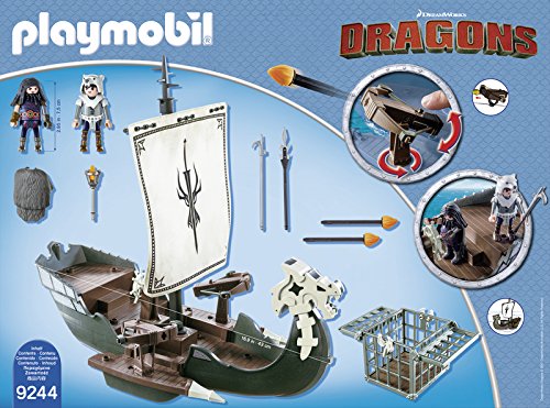 Cómo entrenar a tu Dragón-Barco de Drago How To Train Your Dragon Vehículos de Juguete, Color marrón, Verde, Gris, 51,5 x 14,2 x 38,5 cm Playmobil 9244