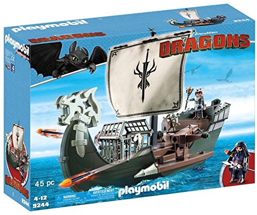 Cómo entrenar a tu Dragón-Barco de Drago How To Train Your Dragon Vehículos de Juguete, Color marrón, Verde, Gris, 51,5 x 14,2 x 38,5 cm Playmobil 9244