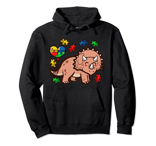 Conciencia del autismo Cute Triceratops Dinosaur Puzzle Sudadera con Capucha