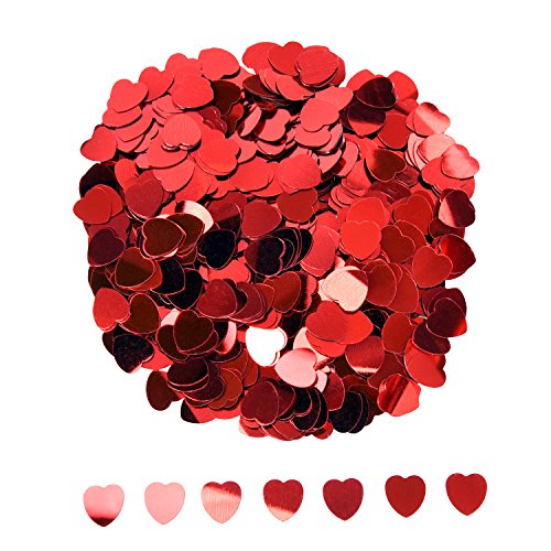 Confeti de Corazón Confeti Metálico Lentejuelas Brillantes de Corazón para Decoraciones de Mesa de Fiesta de Boda, Rojo, 10 mm, 1 Onza