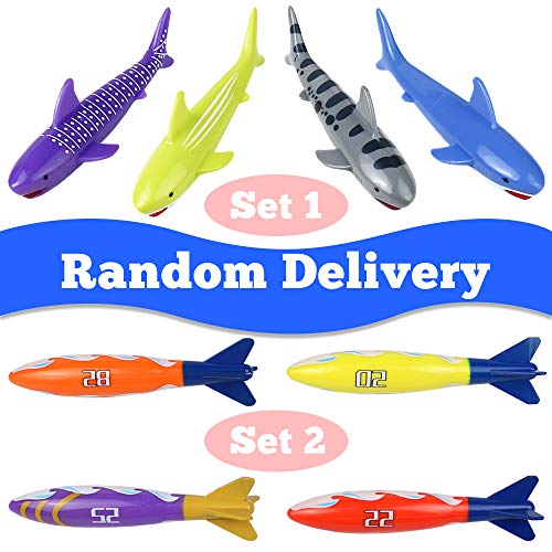 Conjunto Juego Acuático, Juego de Agua Buceo Tiburones Torpedo Juguetes Deportes Acuáticos Niños (4 Piezas) 2 Tipos Entregados Ramdomly