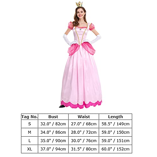 Conjunto Princess Peach Vestir Disfraz De Super Mario con Corona y Guantes Luigi Lego Stage Ropa De Fiesta Adulta Queen para Ropa Femenina De Halloween Carnaval, Cosplay, Fiesta, Cumpleaños Rosado M