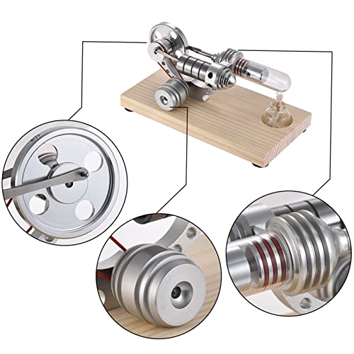 conpoir Mini Hot Air Stirling Engine Motor Model Electricity Generator Base de Madera Física Ciencia Juguete Educativo