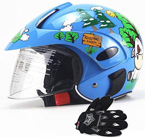 COOKTOP Casco De Motocross para Niños, Casco De Motocicleta para Niños, Niños Y Niñas, Bicicleta, Scooter, Deportes Al Aire Libre, Visor De Sol Durante 3-10 Años, 48 ​​~ 52 Cm,Azul