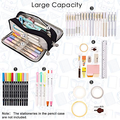 Coolzon Estuche Escolar con 3 Compartimentos, Estuches de Lápices de Gran Capacidad Estuche Organizador Portalapices Neceser Maquillaje para Niñas Niños Adolescentes Estudiantes Adultos, Negro