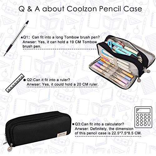 Coolzon Estuche Escolar con 3 Compartimentos, Estuches de Lápices de Gran Capacidad Estuche Organizador Portalapices Neceser Maquillaje para Niñas Niños Adolescentes Estudiantes Adultos, Negro