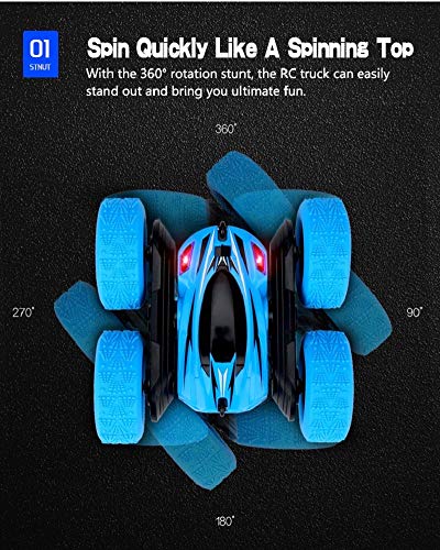 Coriver Coche de Control Remoto, 2.4Ghz 4WD Doble Cara Giro 360 ° Coche eléctrico de Acrobacias RC de Alta Velocidad con Faros LED Batería Recargable, Coches de Choque controlados por Radio