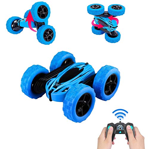 Coriver Coche de Control Remoto, 2.4Ghz 4WD Doble Cara Giro 360 ° Coche eléctrico de Acrobacias RC de Alta Velocidad con Faros LED Batería Recargable, Coches de Choque controlados por Radio