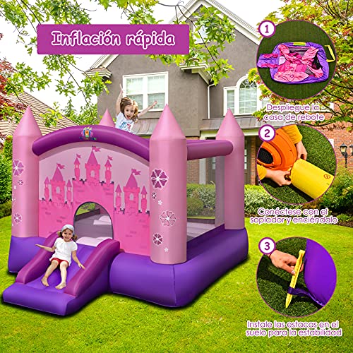 COSTWAY Castillo Hinchable con Tobogán para Niños con Soplador de 350W Centro de Juego con Bolsa de Transporte y Kit de Reparación para Parque Patio Jardín Exterior