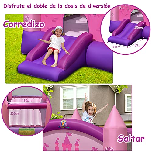 COSTWAY Castillo Hinchable con Tobogán para Niños con Soplador de 350W Centro de Juego con Bolsa de Transporte y Kit de Reparación para Parque Patio Jardín Exterior