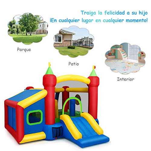 COSTWAY Castillo Hinchable para Niños 380 x 305 x 215 cm Infantil Castillo Inflable con Tobogán con Soplador