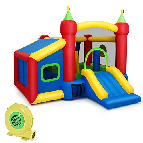 COSTWAY Castillo Hinchable para Niños 380 x 305 x 215 cm Infantil Castillo Inflable con Tobogán con Soplador