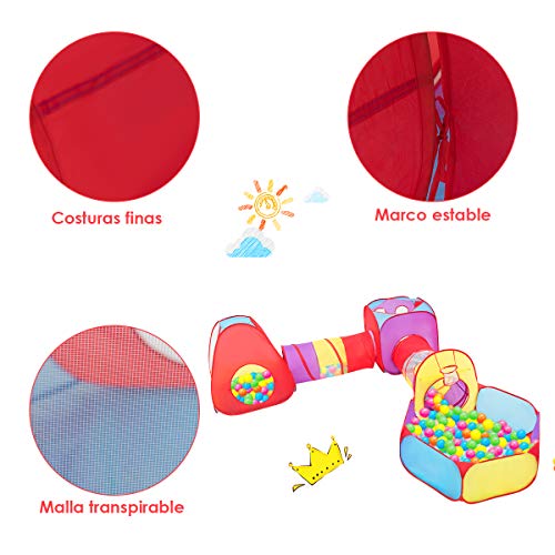 COSTWAY Tienda de Campaña con 7 Piezas Carpa de Juego Túnel Gateo para Bebé Juguete con 200 Bolas Multicolor para Niños de 3-5 Años