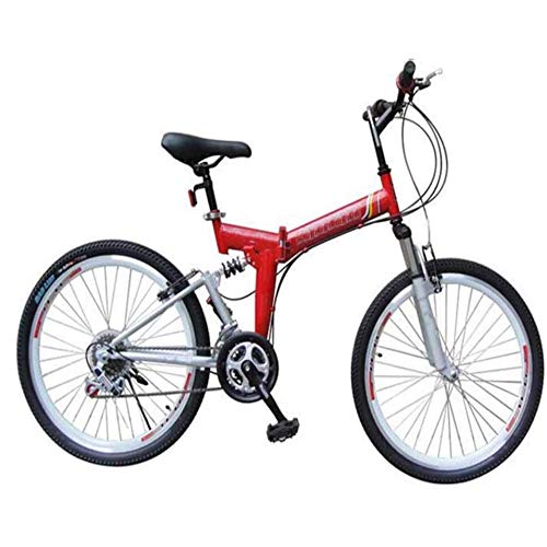 COUYY Bicicleta Plegable, 24-26 Pulgadas 21 velocidades Bicicleta de montaña Plegable, Freno y Trasero V Absorbente de Choque Mountain Bike Speed ​​Coche,Rojo,26inches