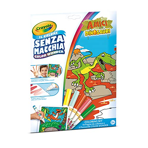 Crayola - Color Wonder, Coloring Set con 18 páginas para colorear y 5 rotuladores sin manchas, diseño de amigos de los dinosaurios, multicolor, 75-7129