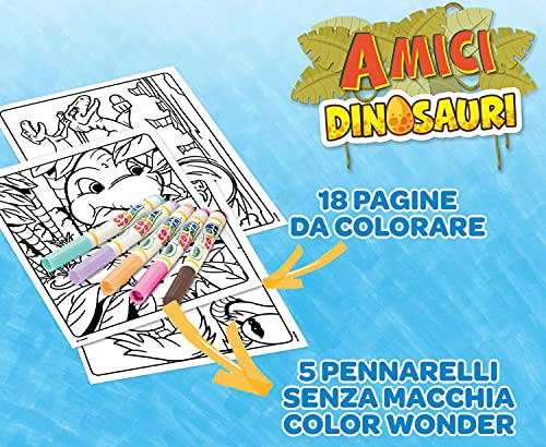 Crayola - Color Wonder, Coloring Set con 18 páginas para colorear y 5 rotuladores sin manchas, diseño de amigos de los dinosaurios, multicolor, 75-7129