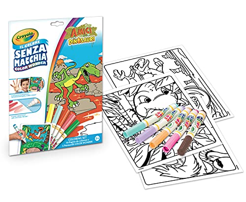 Crayola - Color Wonder, Coloring Set con 18 páginas para colorear y 5 rotuladores sin manchas, diseño de amigos de los dinosaurios, multicolor, 75-7129