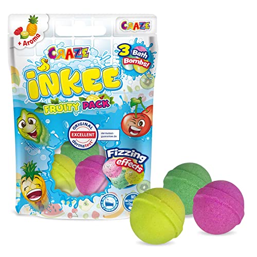 CRAZE INKEE Fruity Pack 3 Bombas Niños, con 3 Aromas de Frutas Diferentes, Lima Cereza y piña, Juguetes baño, 25871, Multicolor