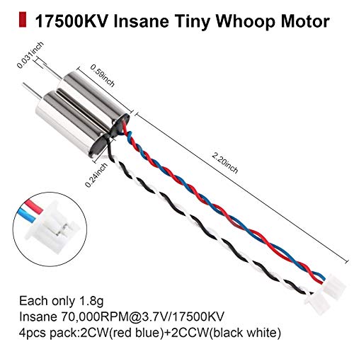 Crazepony-UK 4pcs 6x15mm motore (velocità: più veloce) 17500KV TW salsa speciale edizione por lama Inductrix Whoop piccoli con anelli en gomma Micro JST conector 1,25 bono