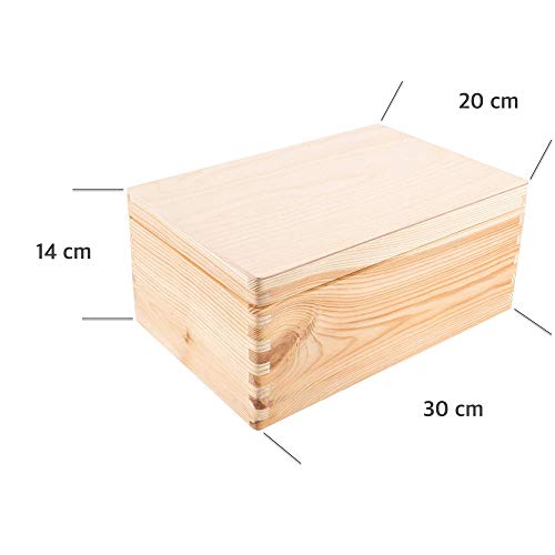 Creative DECO Grande Grande Caja Madera Decorativa | 30 x 20 x 14 cm (+/-1cm) | con Tapa | Cofre para Decorar Regalo Decoupage | Juguetes, Documentos, Objetos, Herramientas | EN Bruto SIN LIJAR