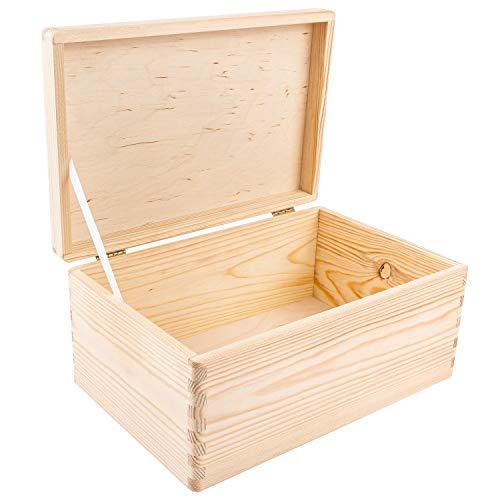 Creative DECO Grande Grande Caja Madera Decorativa | 30 x 20 x 14 cm (+/-1cm) | con Tapa | Cofre para Decorar Regalo Decoupage | Juguetes, Documentos, Objetos, Herramientas | EN Bruto SIN LIJAR