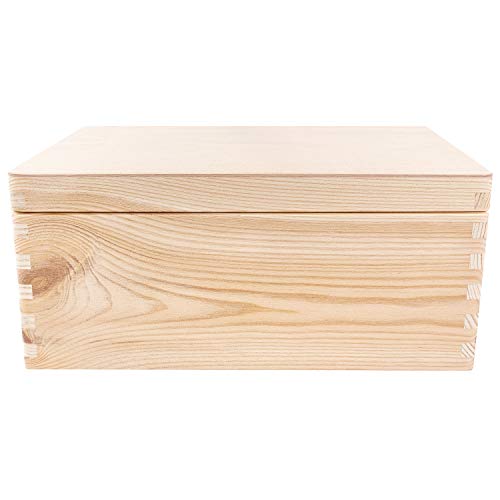 Creative DECO Grande Grande Caja Madera Decorativa | 30 x 20 x 14 cm (+/-1cm) | con Tapa | Cofre para Decorar Regalo Decoupage | Juguetes, Documentos, Objetos, Herramientas | EN Bruto SIN LIJAR