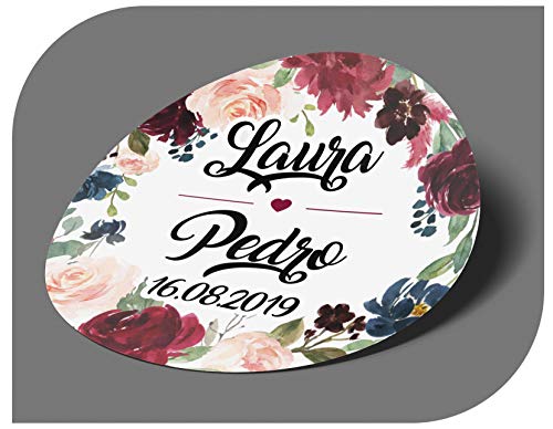 CrisPhy Pegatinas Personalizadas Boda con Nombre y Fecha, Etiquetas Adhesivas para Invitacion Boda, Bautizo, Compromiso, Comunion, Cumpleaños, Fiesta, Vintage, Sellos (Modelo 3)