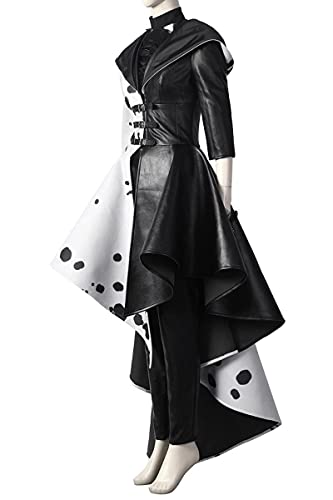 Cruella De Vil disfraz de Cosplay para mujeres adultas Cruella negro blanco lunares vestido chaqueta Cruella Cosplay disfraz abrigo vestido traje