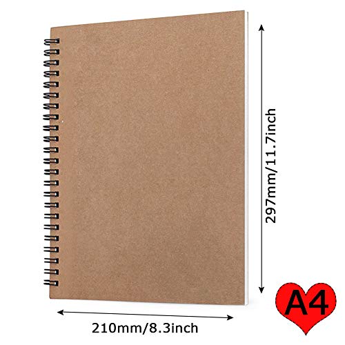 Cuaderno Espiral A4 Forrado, Marrón Cubierta de Kraft Líneas Blocs de Notas y Diarios 100 Páginas, 50 Hojas Libreta Perfecto para Viajar, Pack de 4