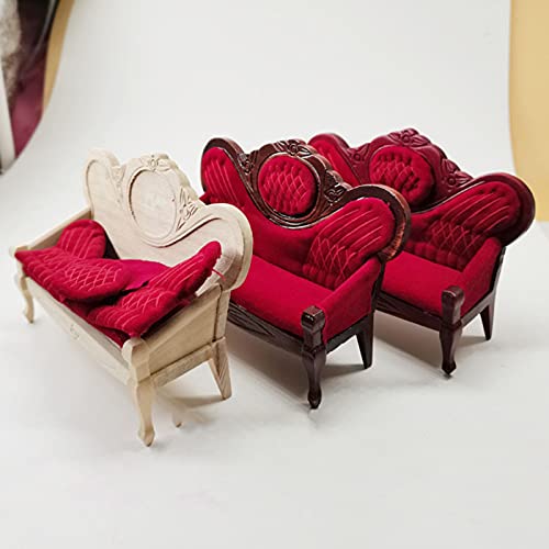 cuiyoush Mini Sofá De Casa De Muñecas, Sillón De Casa De Muñecas, Sofá, Sofá con Cojines Extraíbles, Apto para Niñas De La Casa De Muñecas Barbie Color de Madera Rojo